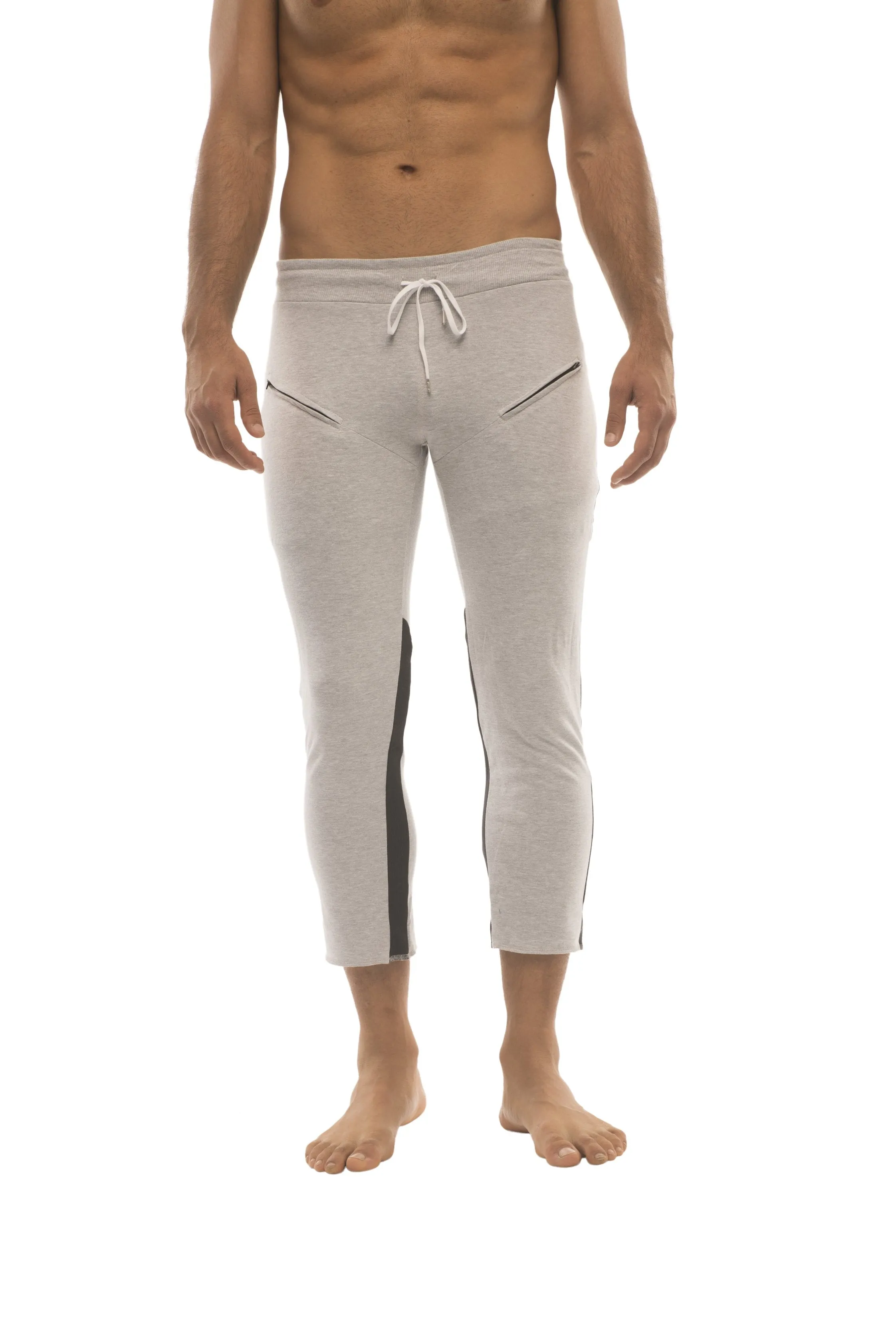 4/5 Zipper Pocket Capri Yoga Pants (GREY w/Charcoal & Black)