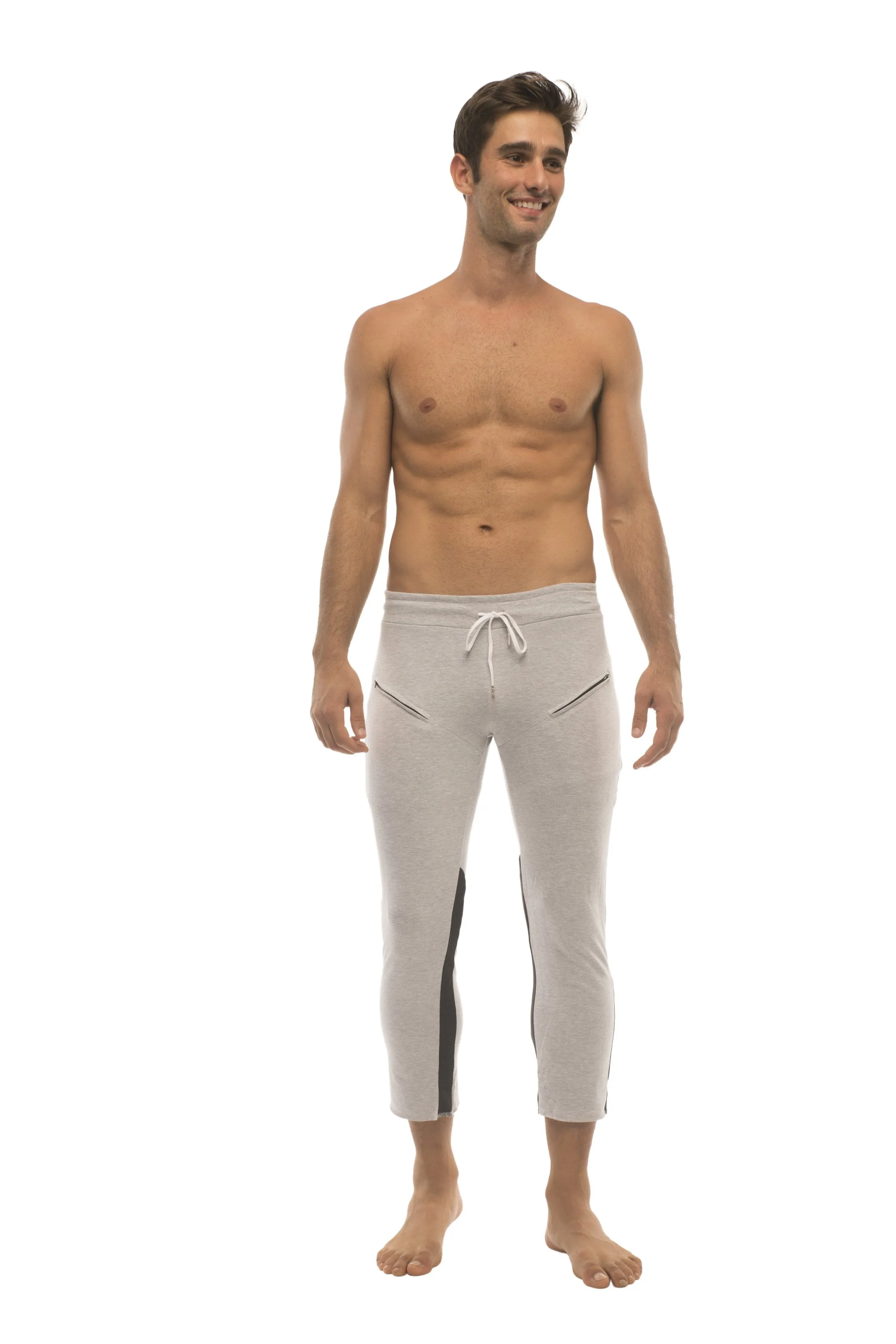 4/5 Zipper Pocket Capri Yoga Pants (GREY w/Charcoal & Black)