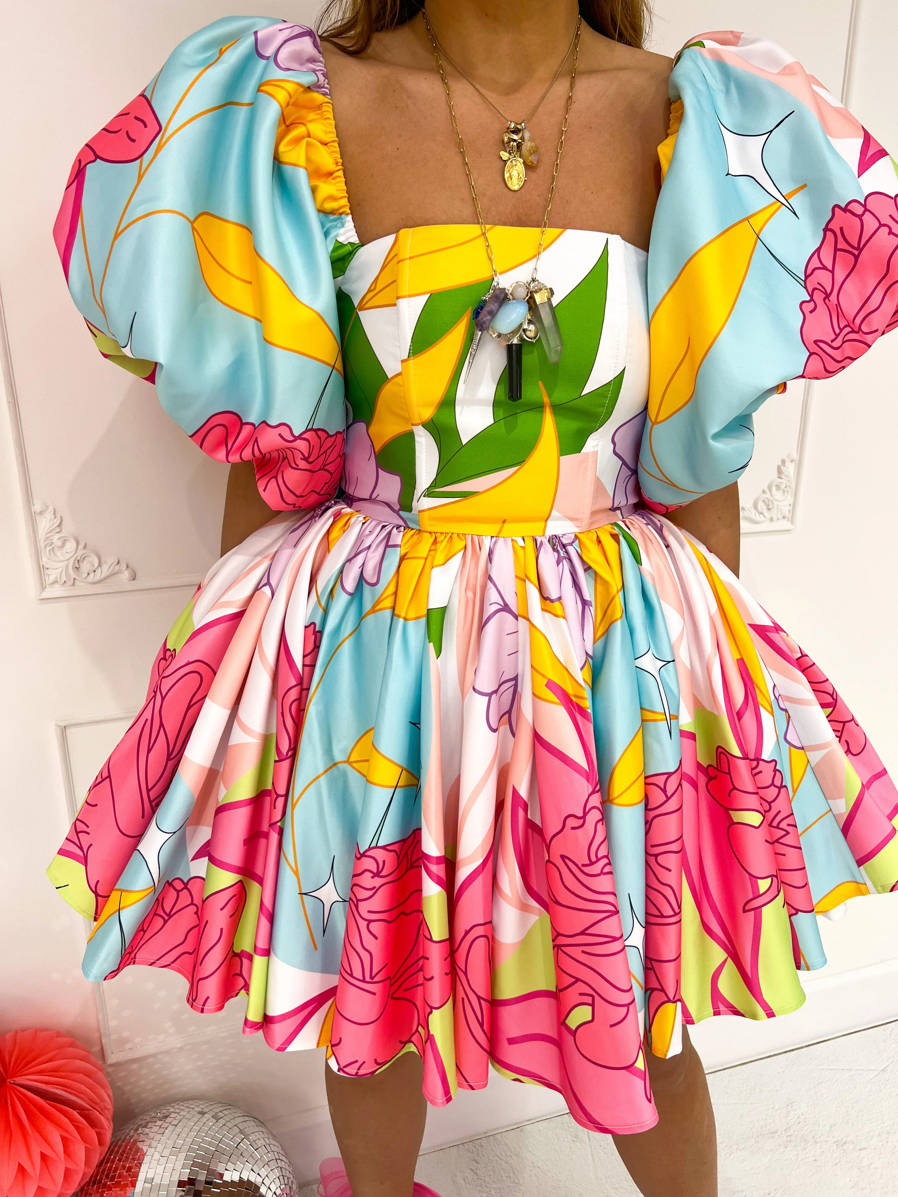'Alice' Reversible Corset Mini Dress In Floral Print