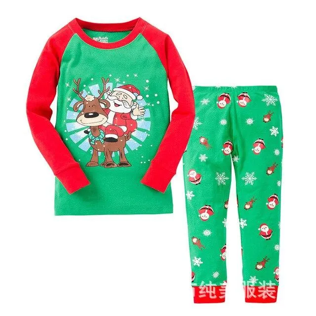 Autumn 2-7Y kids Santa Claus kids Pajamas/Pyjamas baby boy clothes children's Cartoon clothing summer cotton sleepwear wholesale