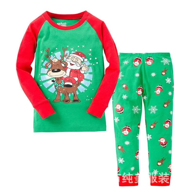Autumn 2-7Y kids Santa Claus kids Pajamas/Pyjamas baby boy clothes children's Cartoon clothing summer cotton sleepwear wholesale