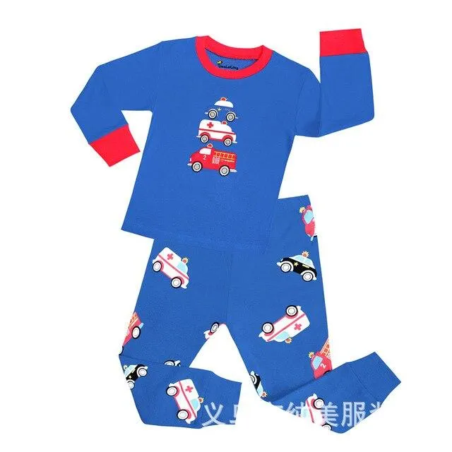 Autumn 2-7Y kids Santa Claus kids Pajamas/Pyjamas baby boy clothes children's Cartoon clothing summer cotton sleepwear wholesale
