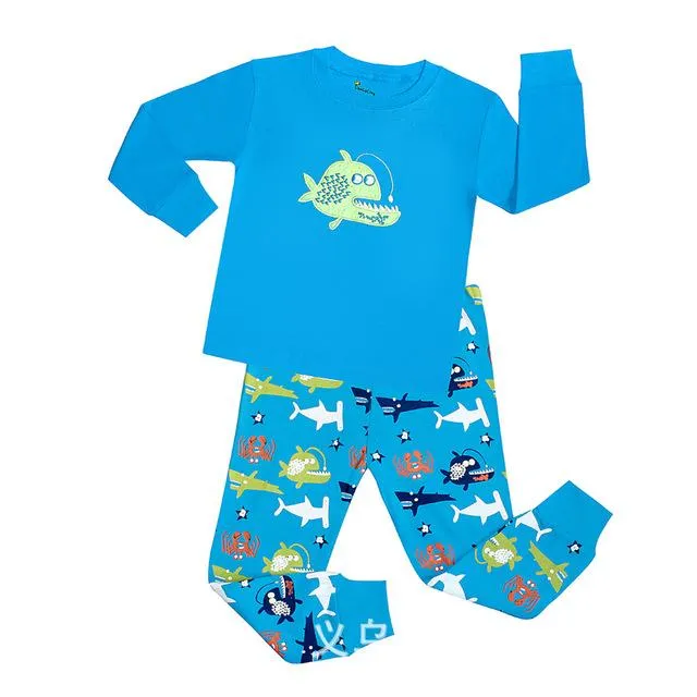 Autumn 2-7Y kids Santa Claus kids Pajamas/Pyjamas baby boy clothes children's Cartoon clothing summer cotton sleepwear wholesale