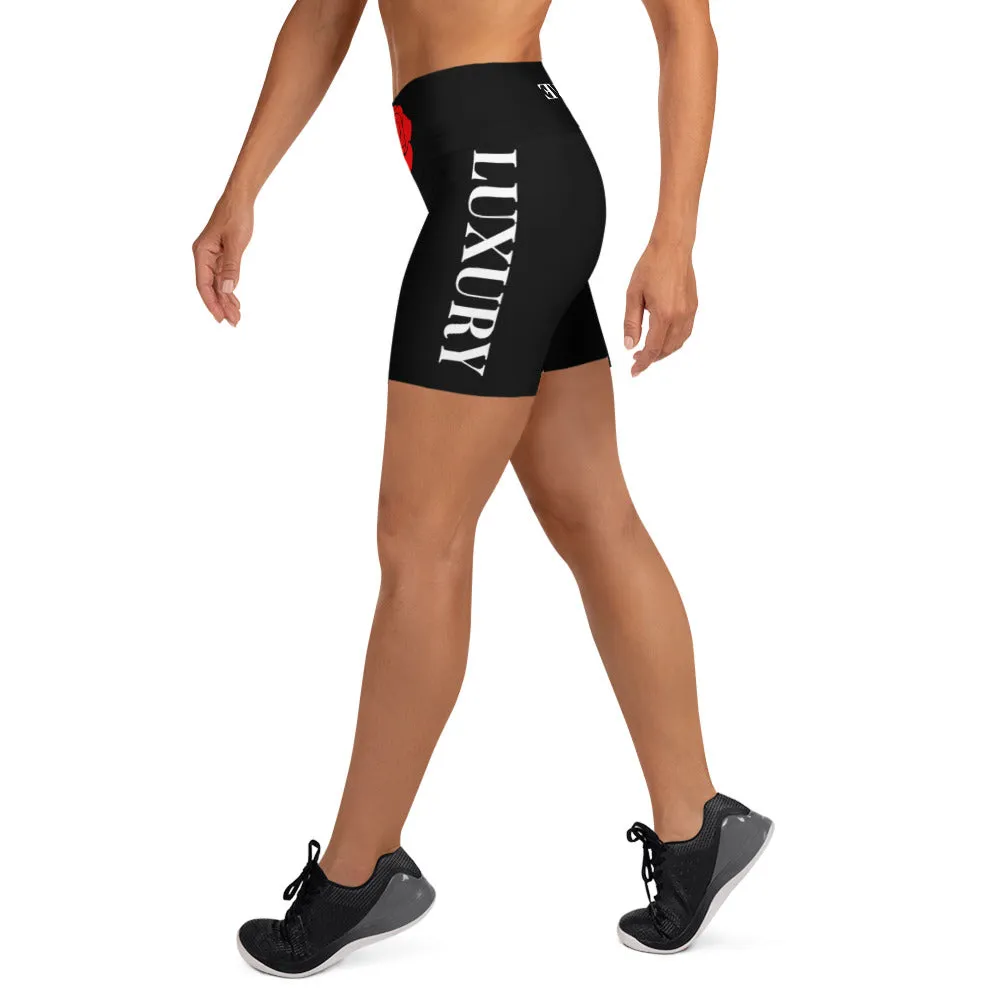 Black Mogul Luxury Red Roses Yoga Shorts