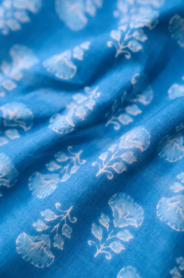 Blue Contemporary Butti Printed Summer Pure Cotton Fabric