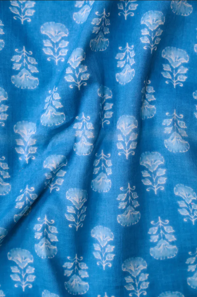 Blue Contemporary Butti Printed Summer Pure Cotton Fabric