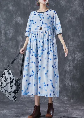 Elegant Blue Dot Oversized Patchwork Linen Maxi Dresses Summer LY7000