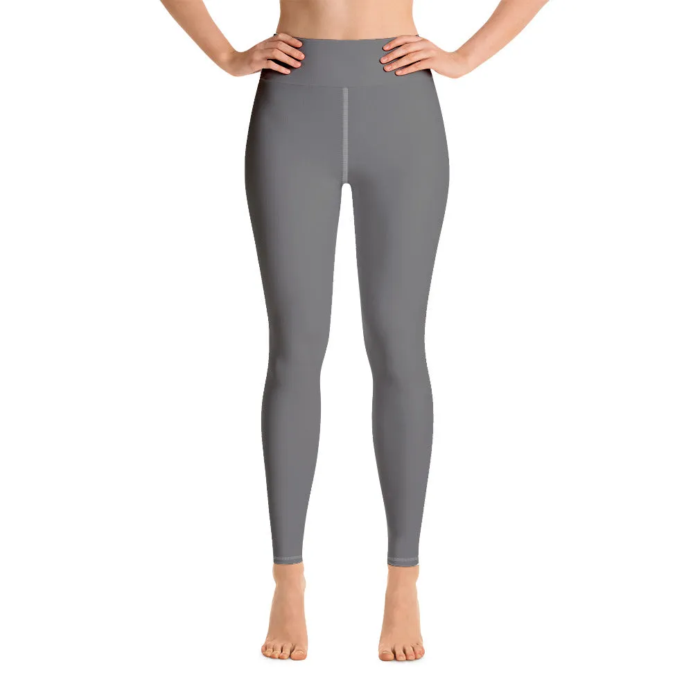 Grey Solid Color Yoga Leggings, Best Women's Gray Long Workout Tights- Made in USA/EU/MX
