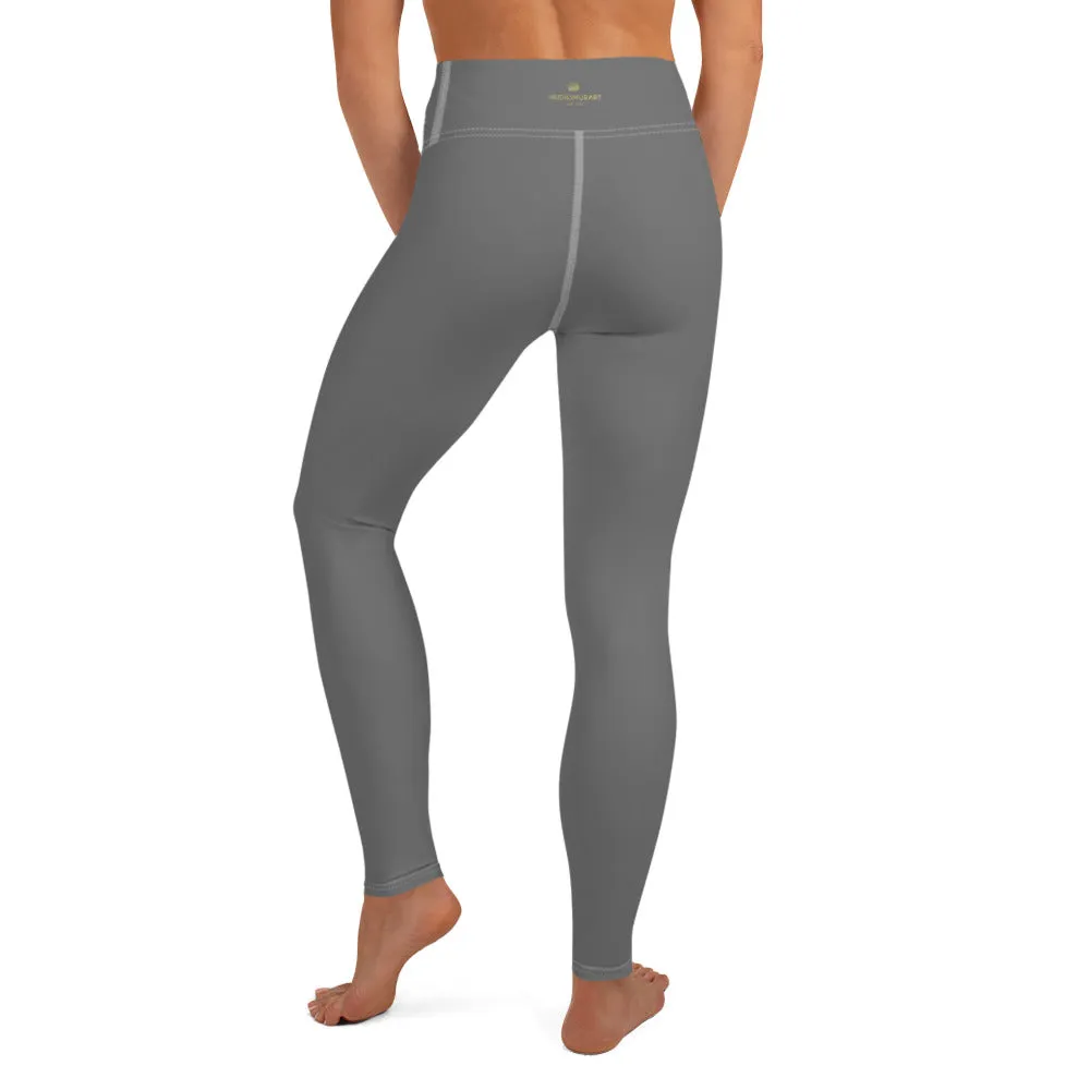Grey Solid Color Yoga Leggings, Best Women's Gray Long Workout Tights- Made in USA/EU/MX