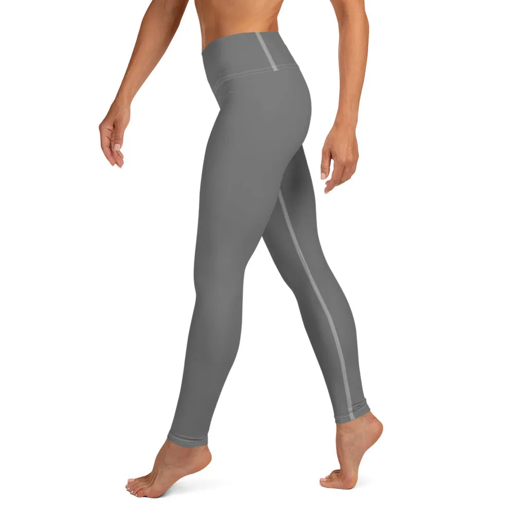 Grey Solid Color Yoga Leggings, Best Women's Gray Long Workout Tights- Made in USA/EU/MX