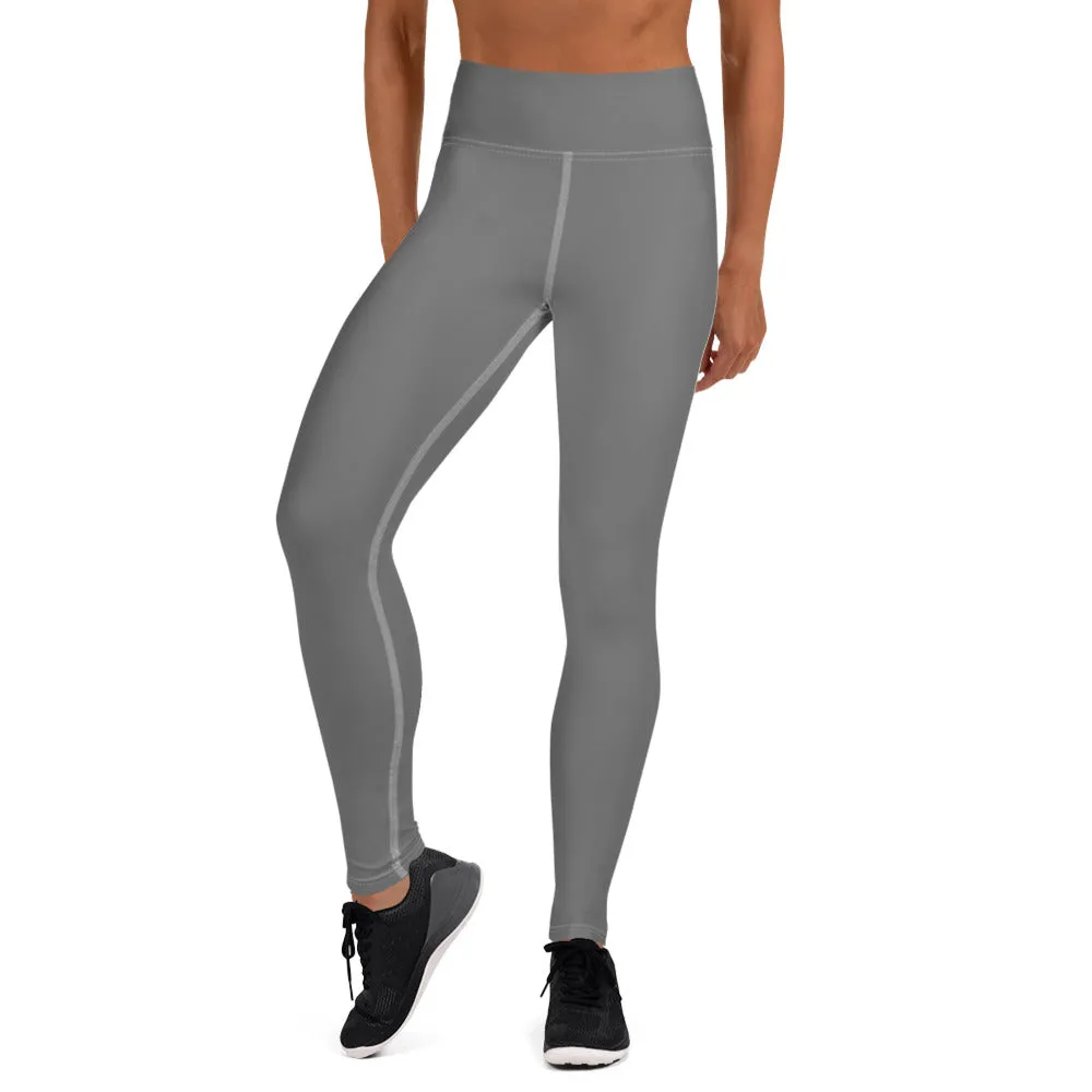 Grey Solid Color Yoga Leggings, Best Women's Gray Long Workout Tights- Made in USA/EU/MX