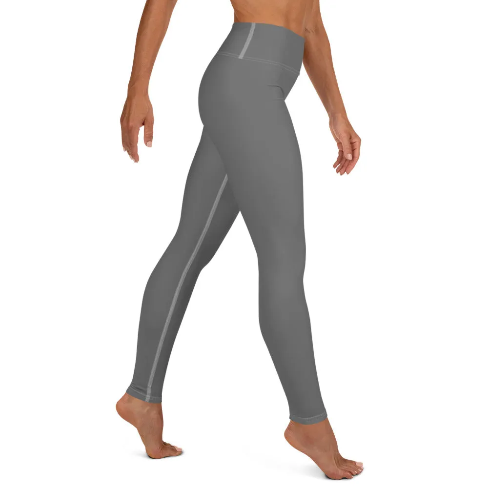 Grey Solid Color Yoga Leggings, Best Women's Gray Long Workout Tights- Made in USA/EU/MX