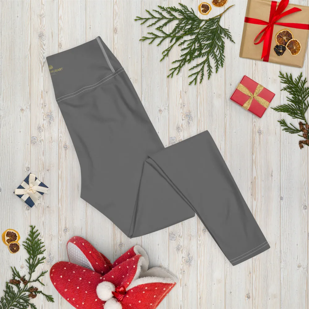 Grey Solid Color Yoga Leggings, Best Women's Gray Long Workout Tights- Made in USA/EU/MX