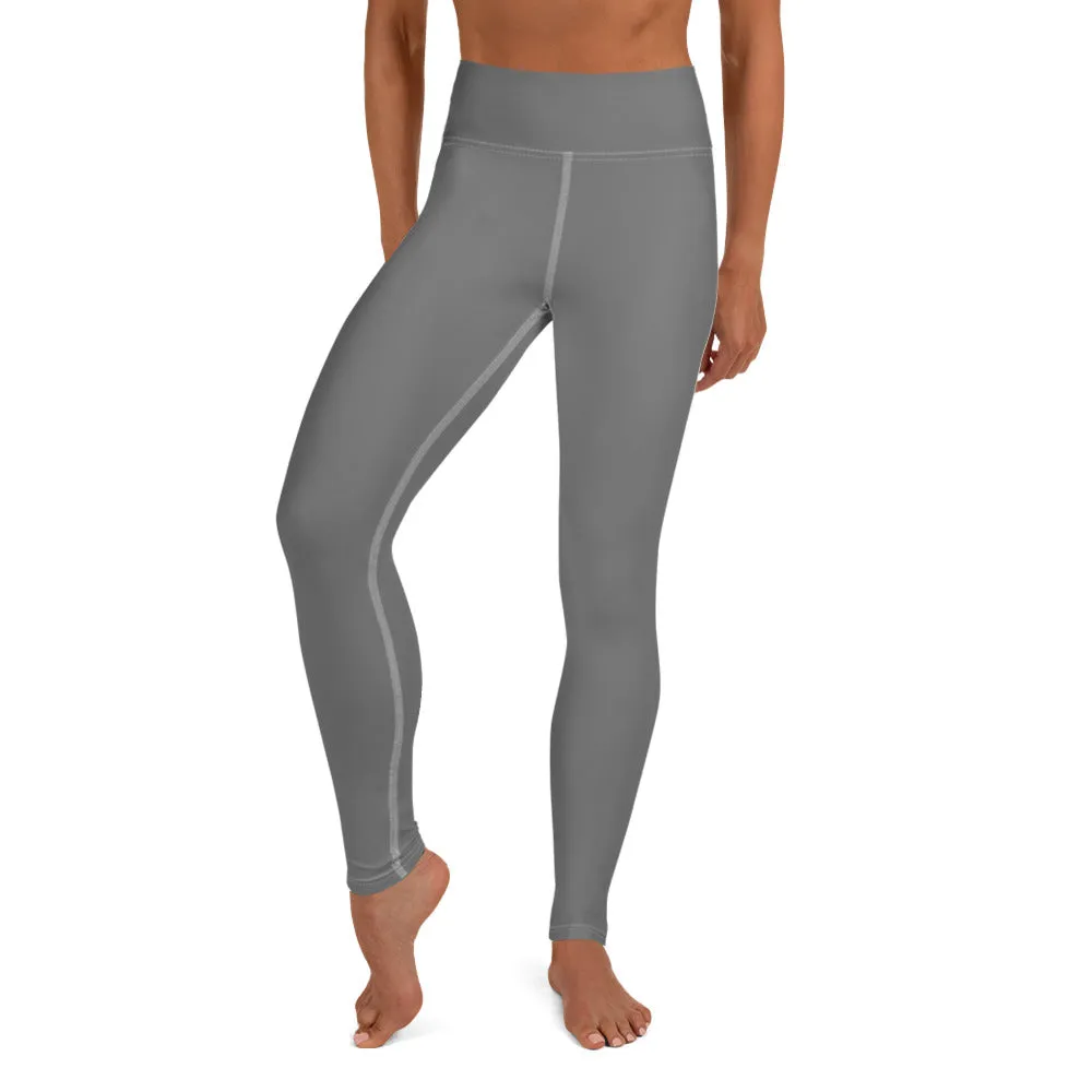Grey Solid Color Yoga Leggings, Best Women's Gray Long Workout Tights- Made in USA/EU/MX