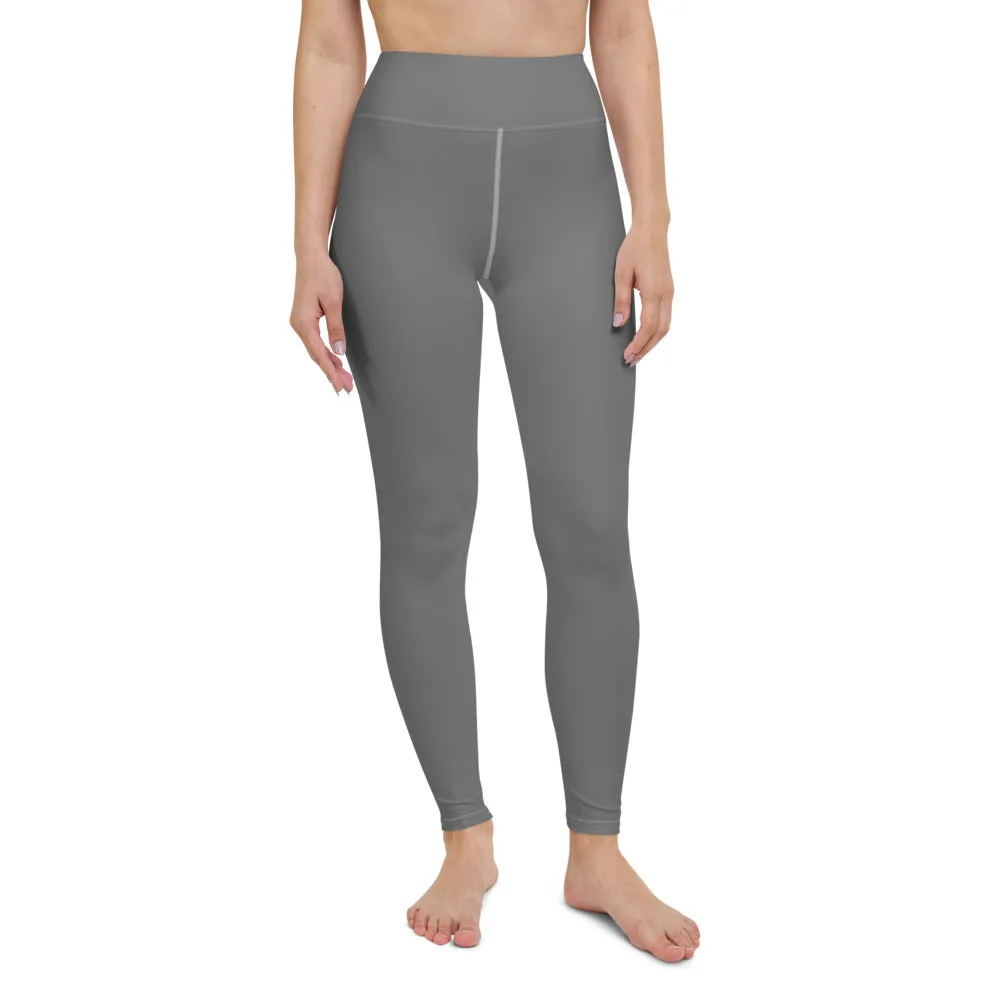 Grey Solid Color Yoga Leggings, Best Women's Gray Long Workout Tights- Made in USA/EU/MX
