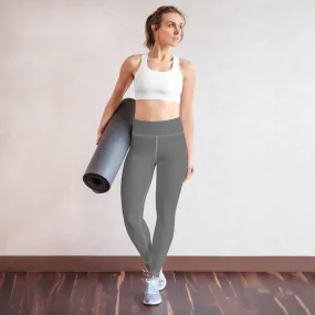Grey Solid Color Yoga Leggings, Best Women's Gray Long Workout Tights- Made in USA/EU/MX