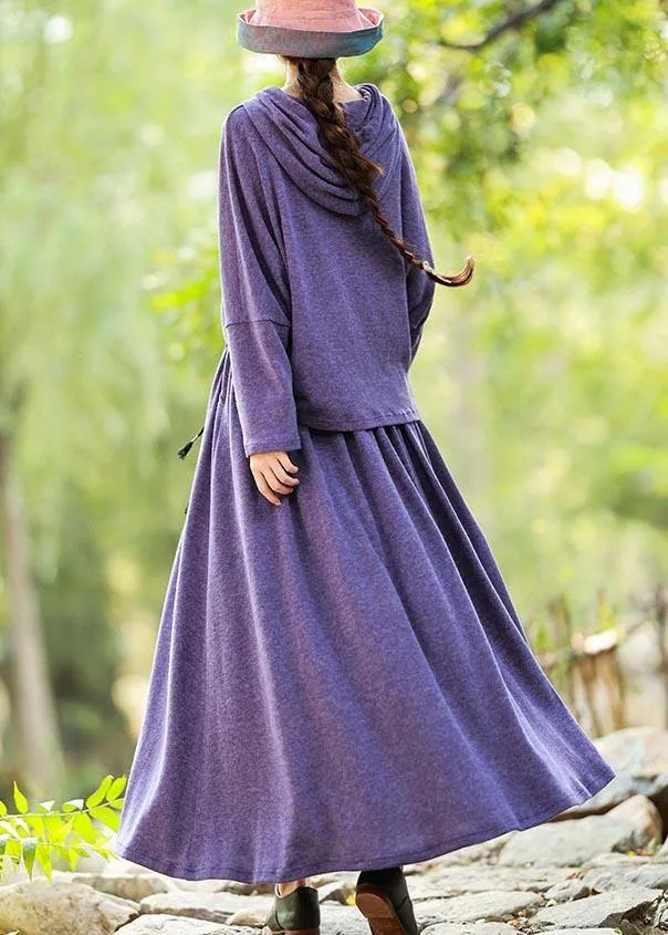 Knitted Skirt New Long Sleeve Knitted Sweater Purple Suit For Women