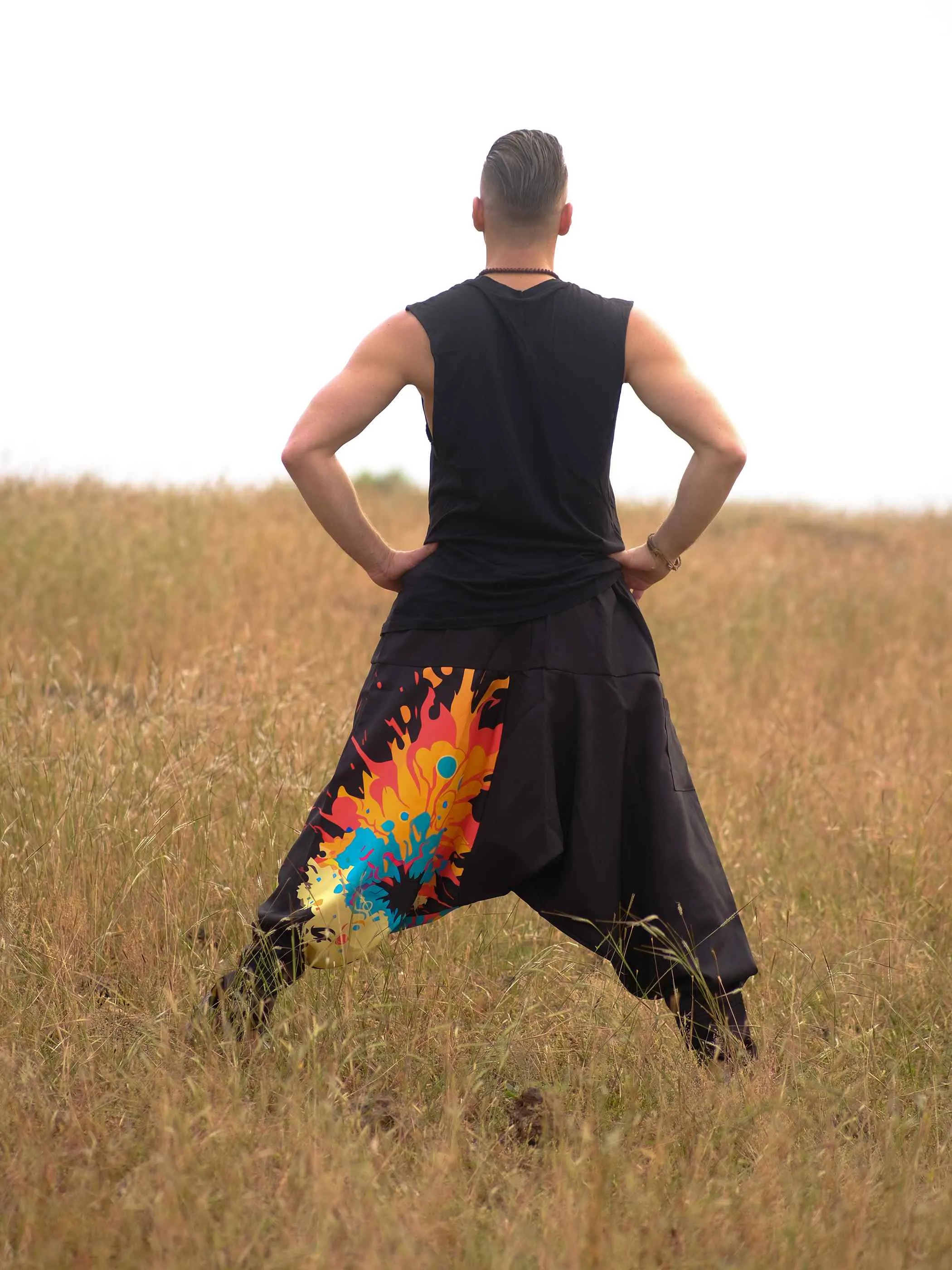 Men's Sunset Serenity Hippy Aladdin Balloon Harem Pants For Travel Yoga Dance