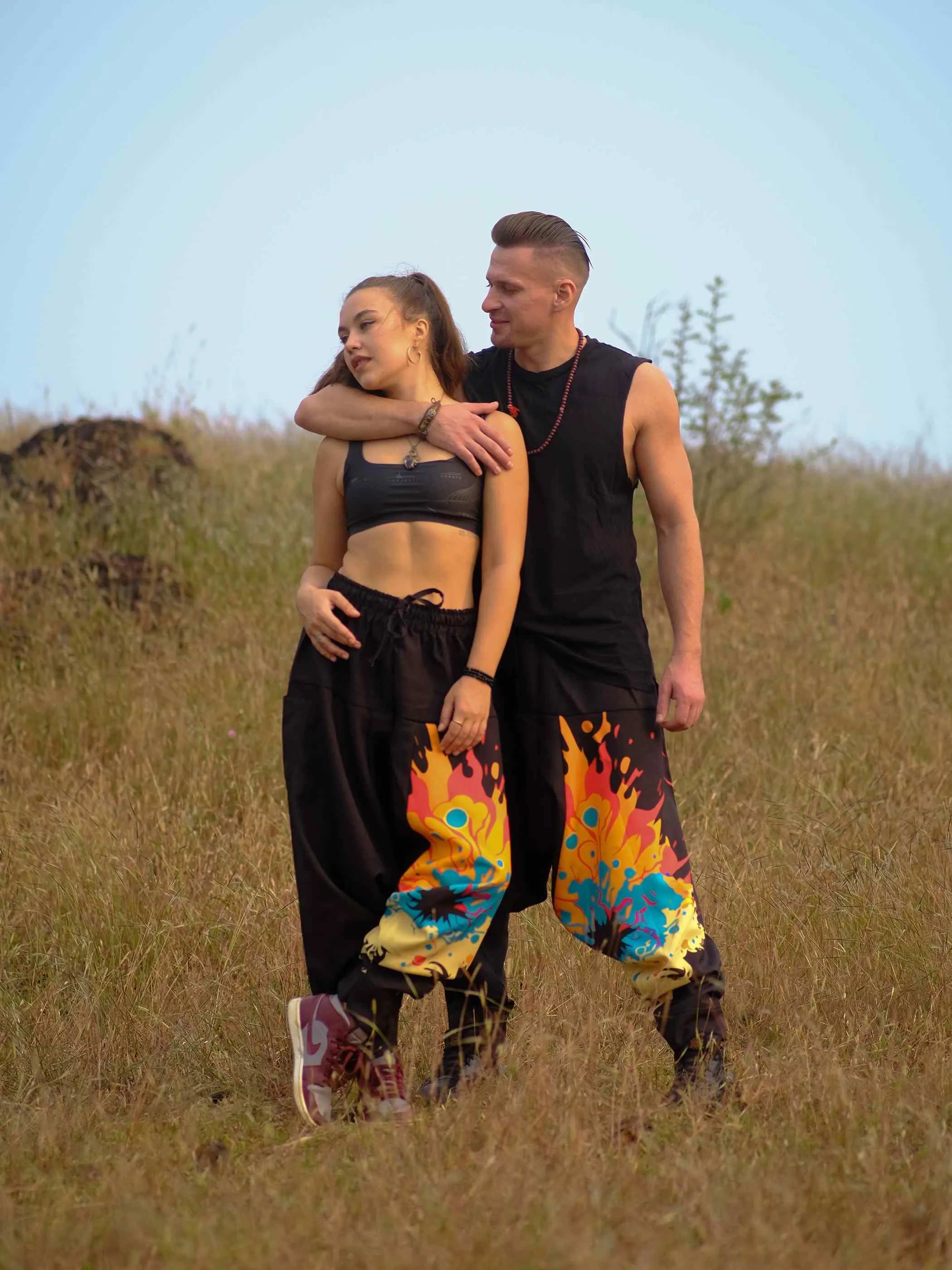 Men's Sunset Serenity Hippy Aladdin Balloon Harem Pants For Travel Yoga Dance
