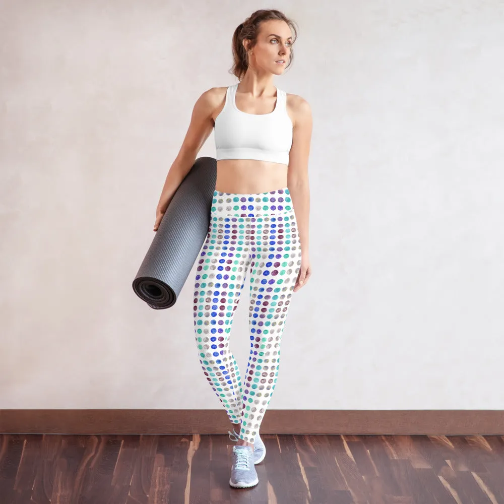 Polka Dots Women's Yoga Leggings, Watercolor Dotted Best Long Gym Tights-Made in USA/EU/MX