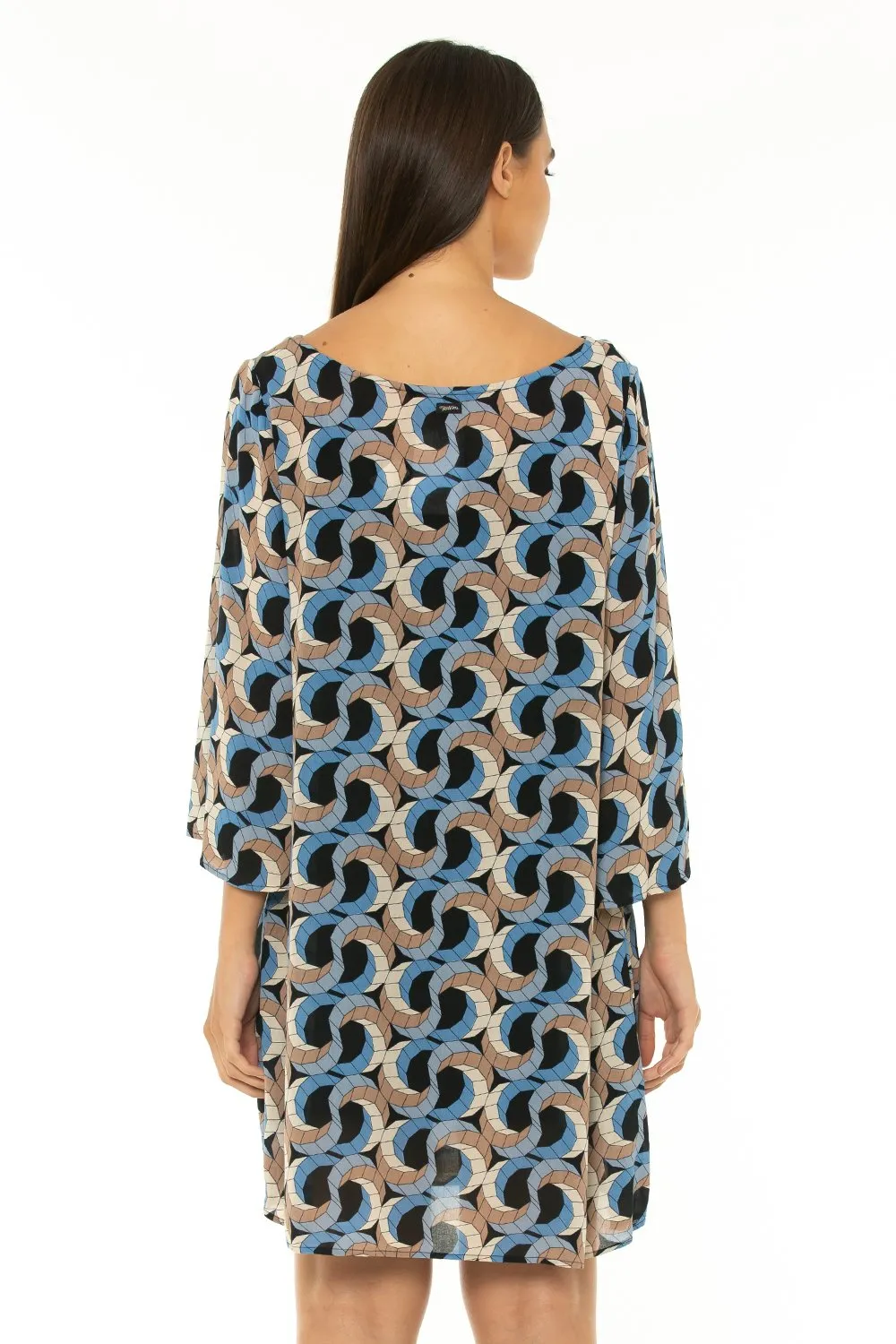 Pre-Order 7/8 Sleeve Short Dress Escher Dark Blue