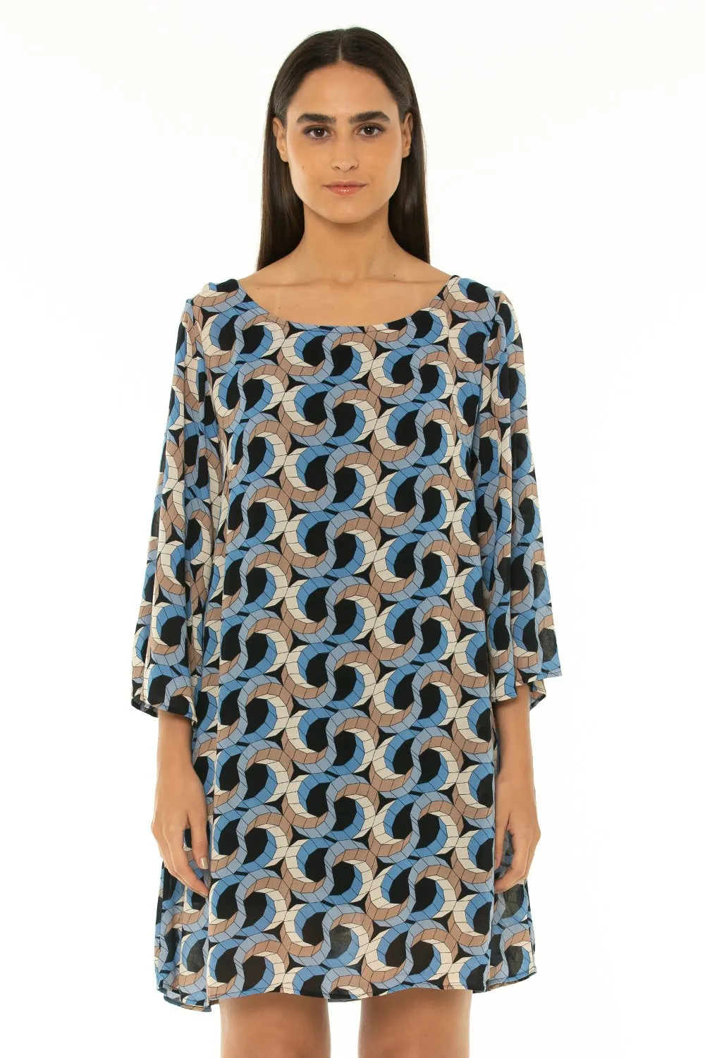 Pre-Order 7/8 Sleeve Short Dress Escher Dark Blue