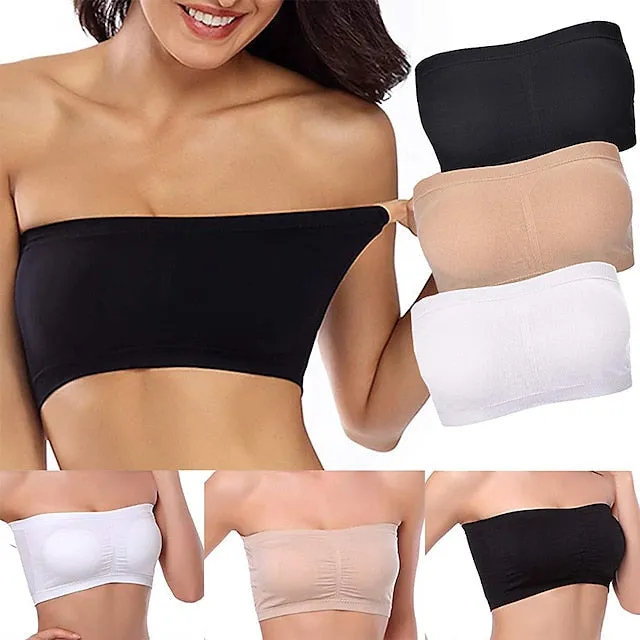 Seamless Bandeau Bra Plus Size Strapless Stretchy Tube Top Bra with Removable Pads for Women