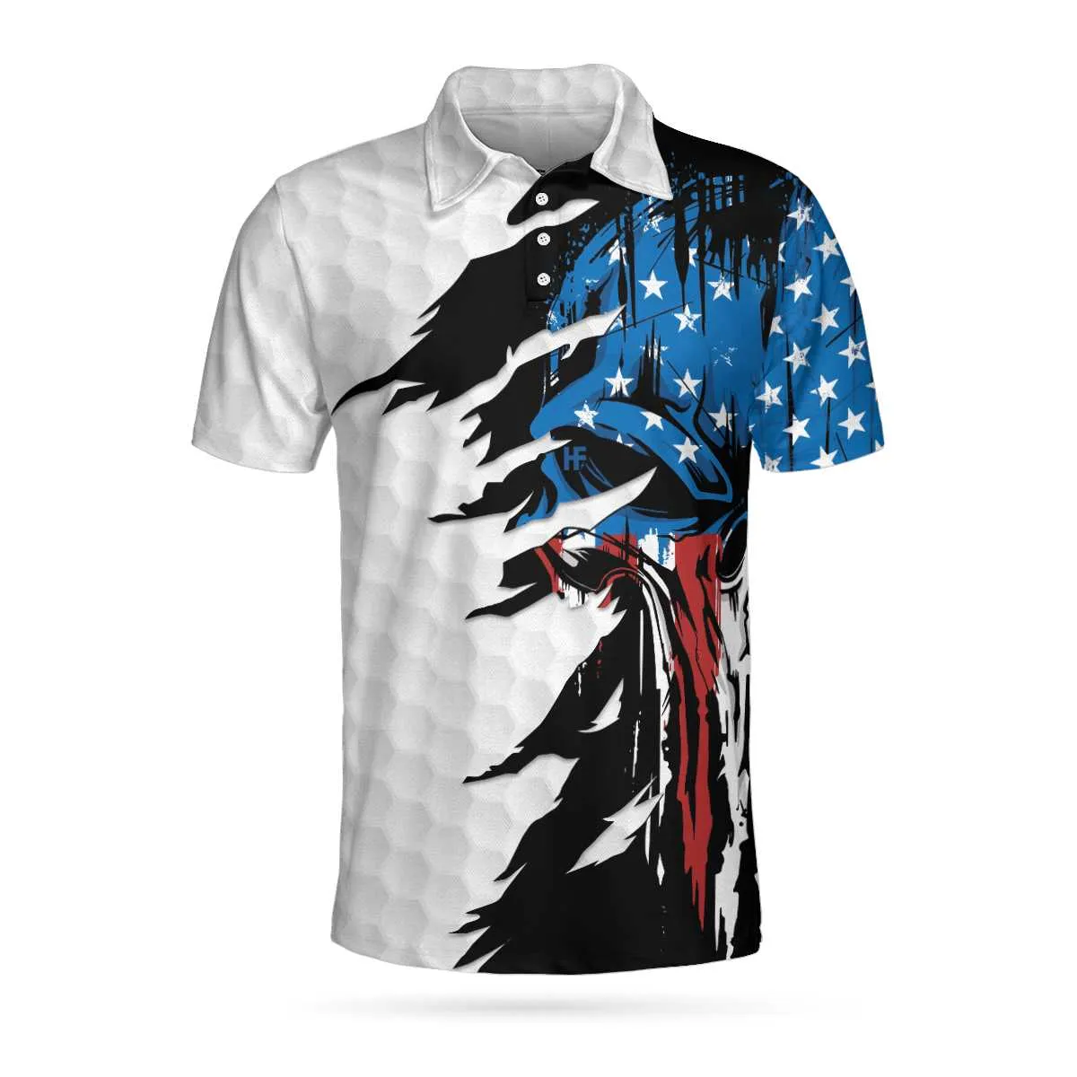 Skull American Ripped Golf Polo Shirt, White American Flag Polo Shirt, Patriotic Golf Shirt For Men Coolspod