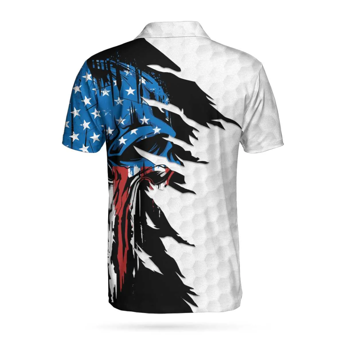 Skull American Ripped Golf Polo Shirt, White American Flag Polo Shirt, Patriotic Golf Shirt For Men Coolspod