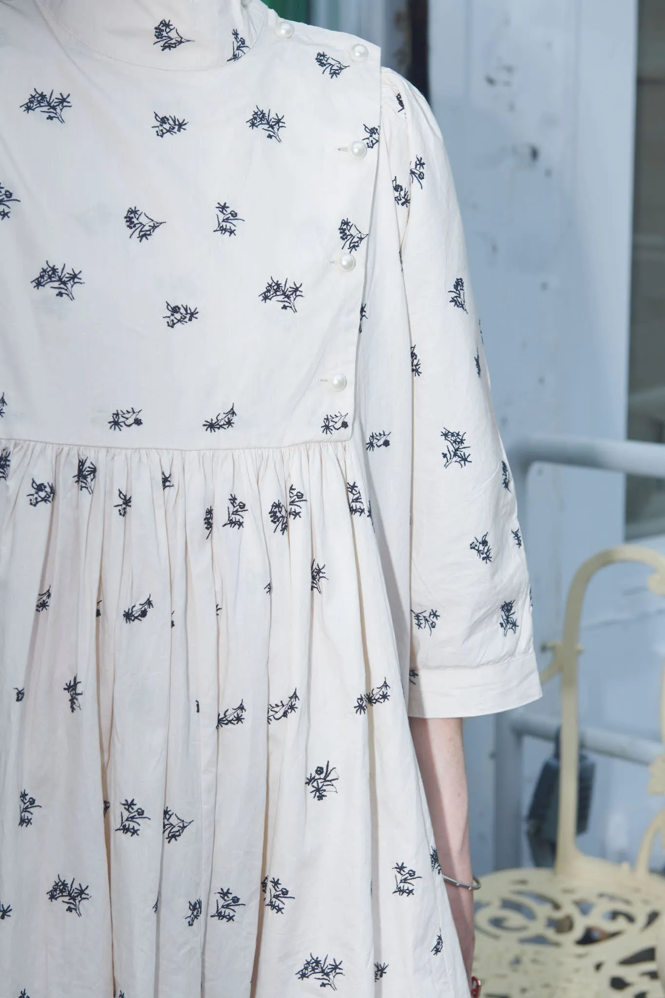 Smock Dress in Ecru Embroidered Poplin