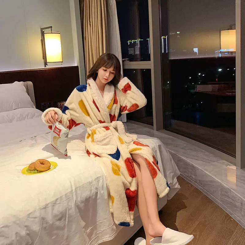 Thick Flannel Bathrobe Winter Long Pajamas
