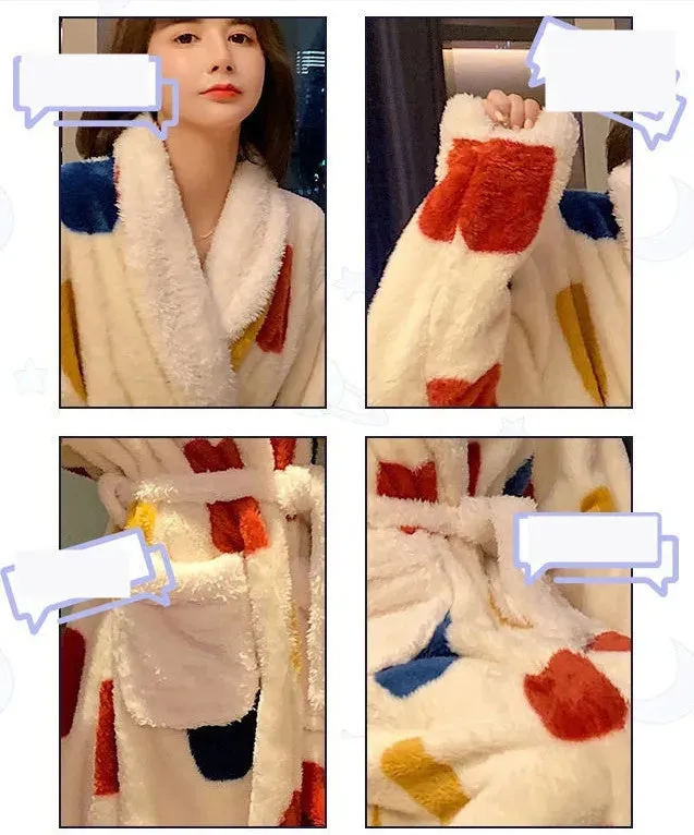 Thick Flannel Bathrobe Winter Long Pajamas