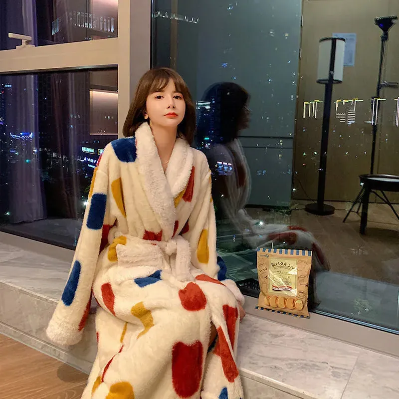Thick Flannel Bathrobe Winter Long Pajamas