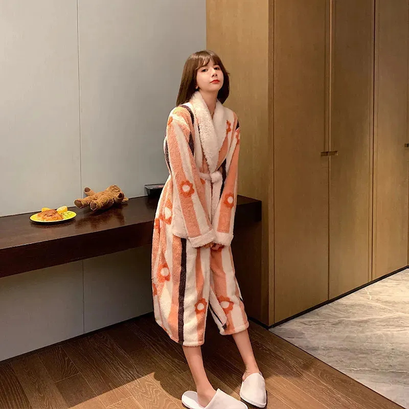 Thick Flannel Bathrobe Winter Long Pajamas