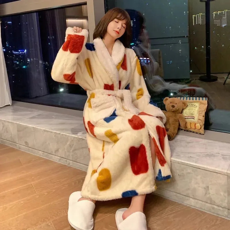 Thick Flannel Bathrobe Winter Long Pajamas