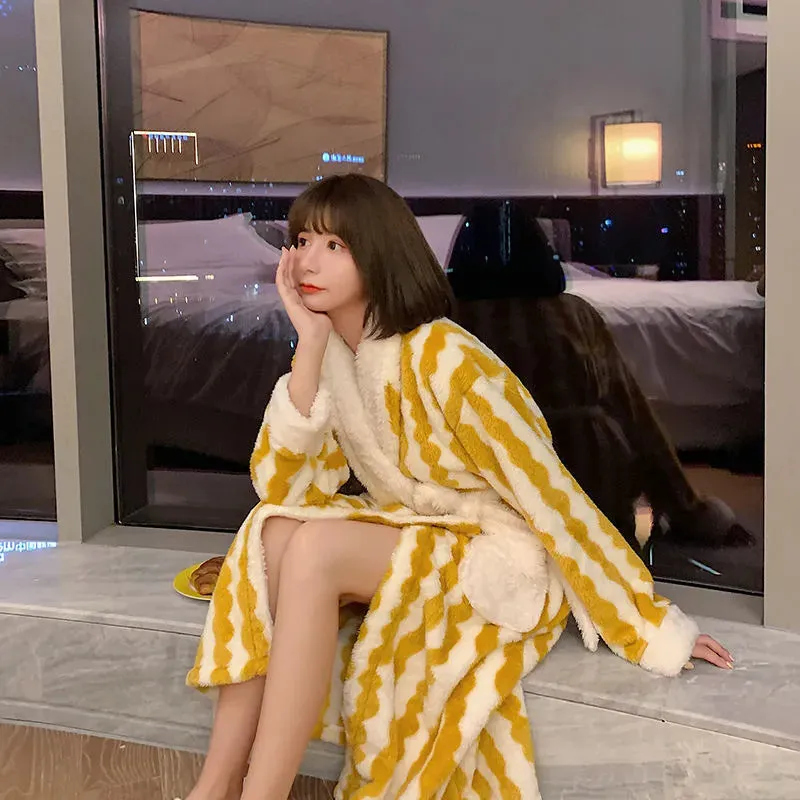 Thick Flannel Bathrobe Winter Long Pajamas