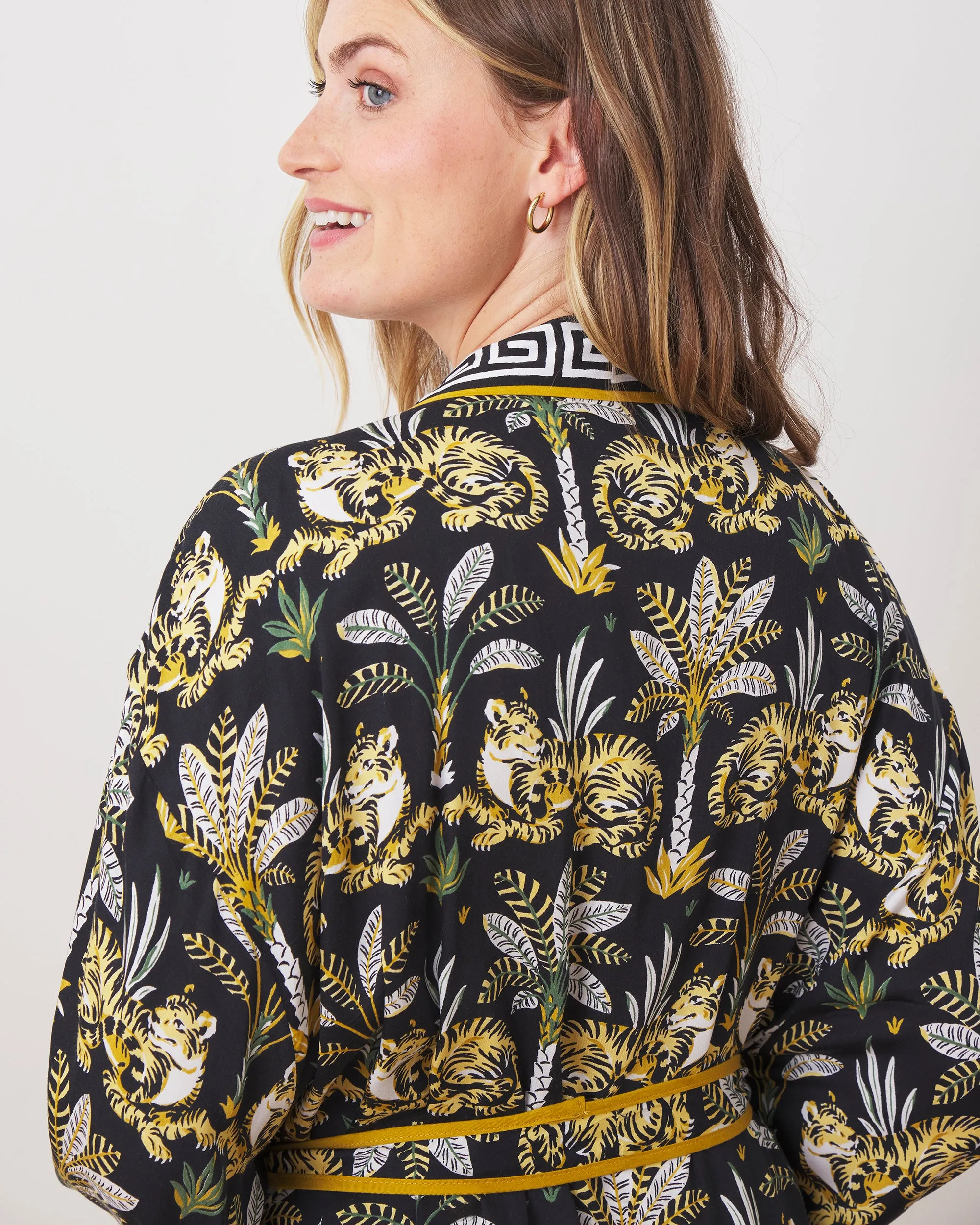 Untamed Tiger - Satin Robe - Gold Ink
