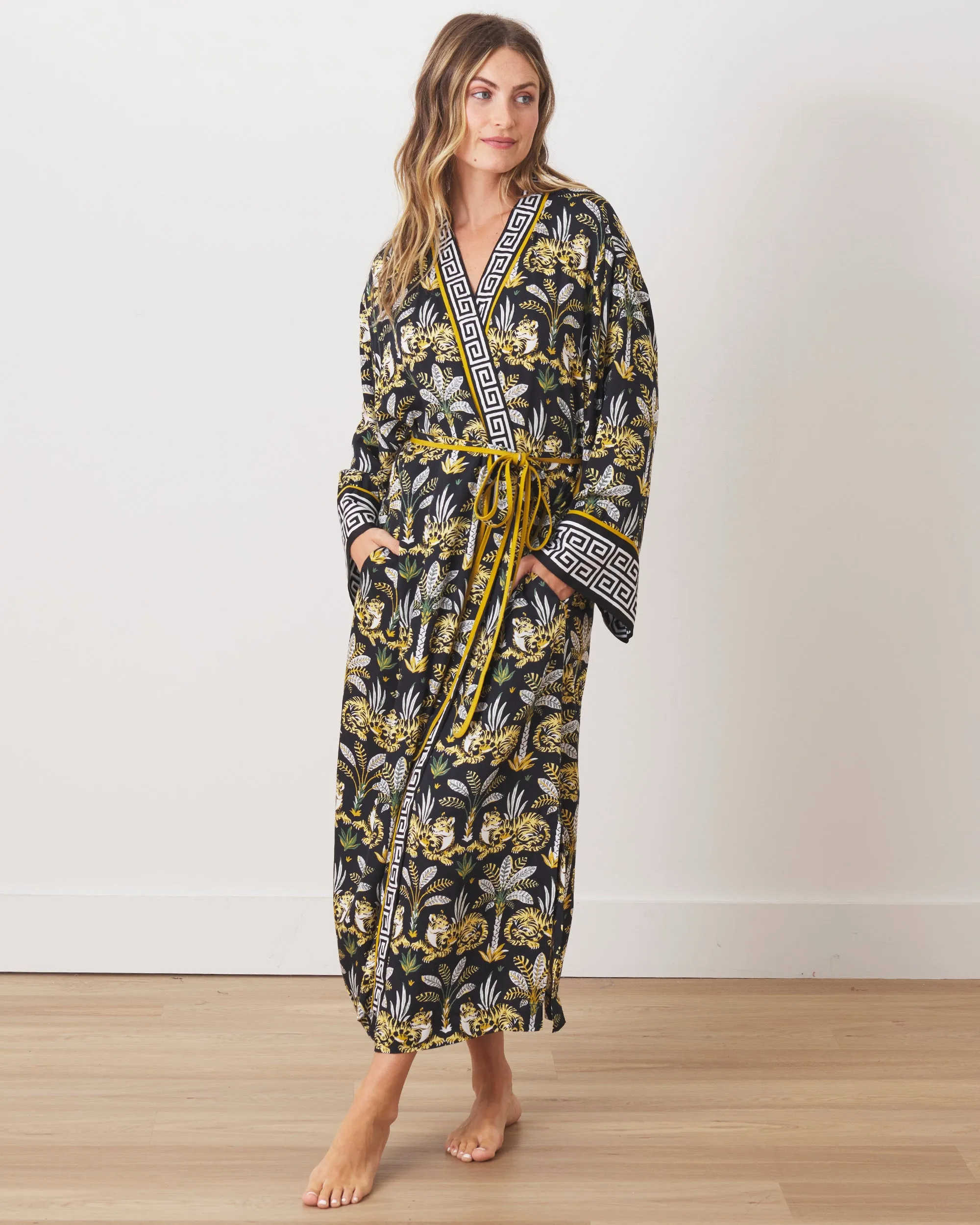 Untamed Tiger - Satin Robe - Gold Ink