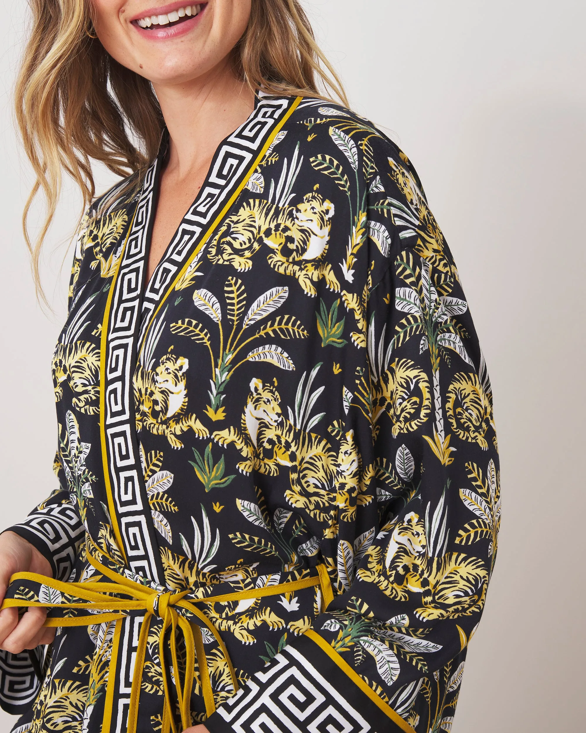 Untamed Tiger - Satin Robe - Gold Ink