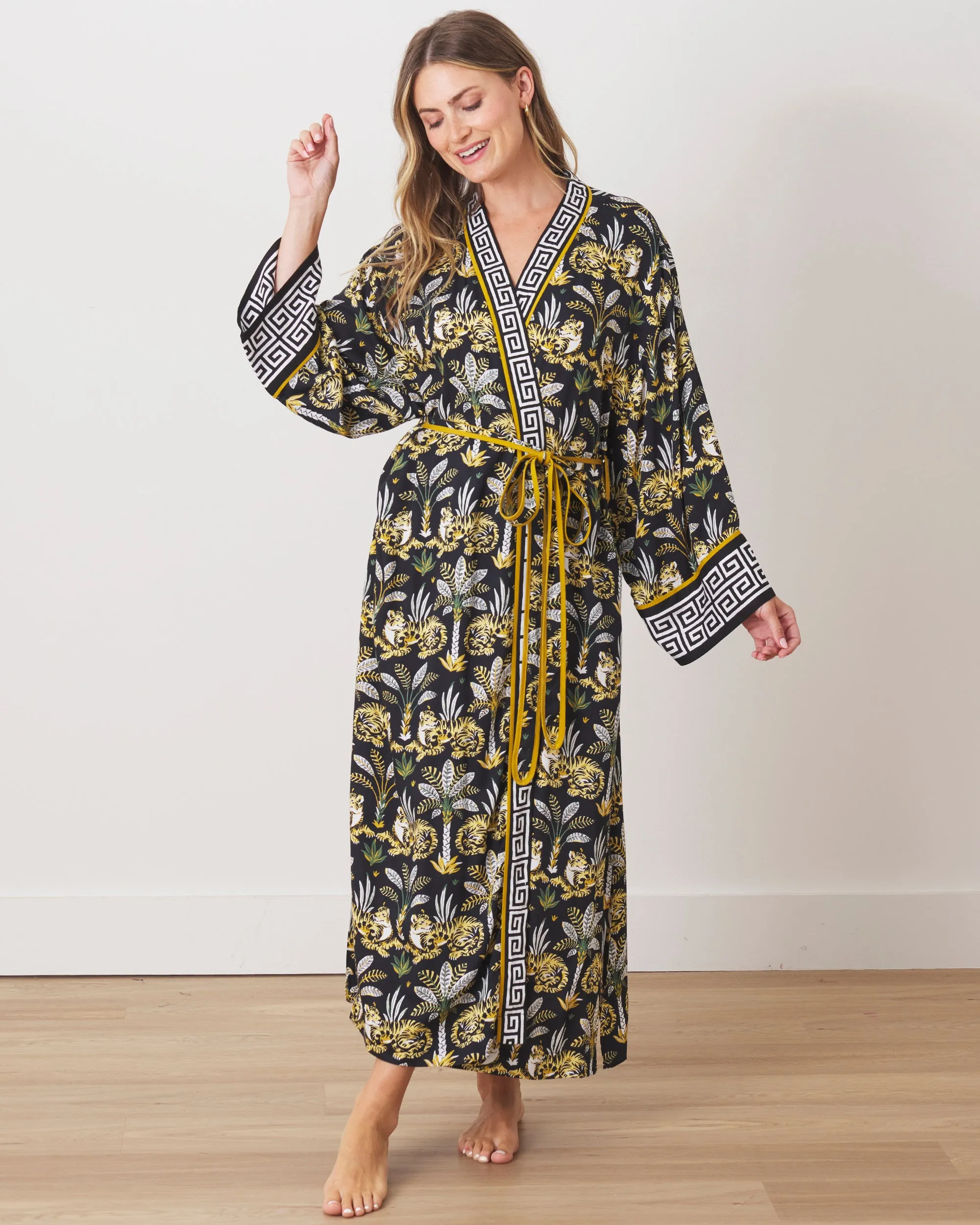 Untamed Tiger - Satin Robe - Gold Ink