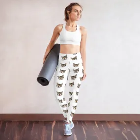 White Cat Leggings, Peanut Meow Calico Cat Print Premium Yoga Leggings- Made in USA/EU