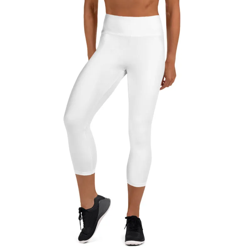 White Color Women's Capri Leggings, Bright Solid White Color Yoga Capris Tights- Made in USA/EU/MX