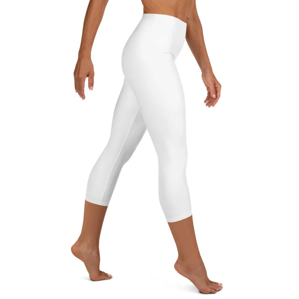 White Color Women's Capri Leggings, Bright Solid White Color Yoga Capris Tights- Made in USA/EU/MX