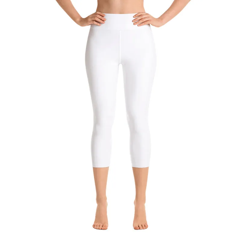 White Color Women's Capri Leggings, Bright Solid White Color Yoga Capris Tights- Made in USA/EU/MX