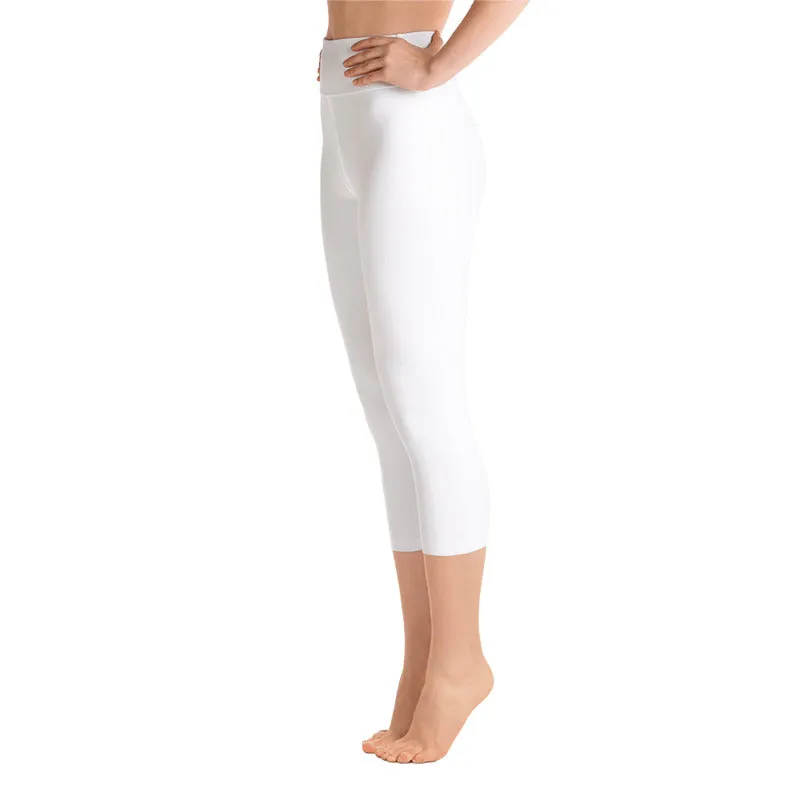White Color Women's Capri Leggings, Bright Solid White Color Yoga Capris Tights- Made in USA/EU/MX