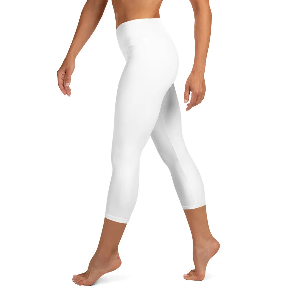 White Color Women's Capri Leggings, Bright Solid White Color Yoga Capris Tights- Made in USA/EU/MX