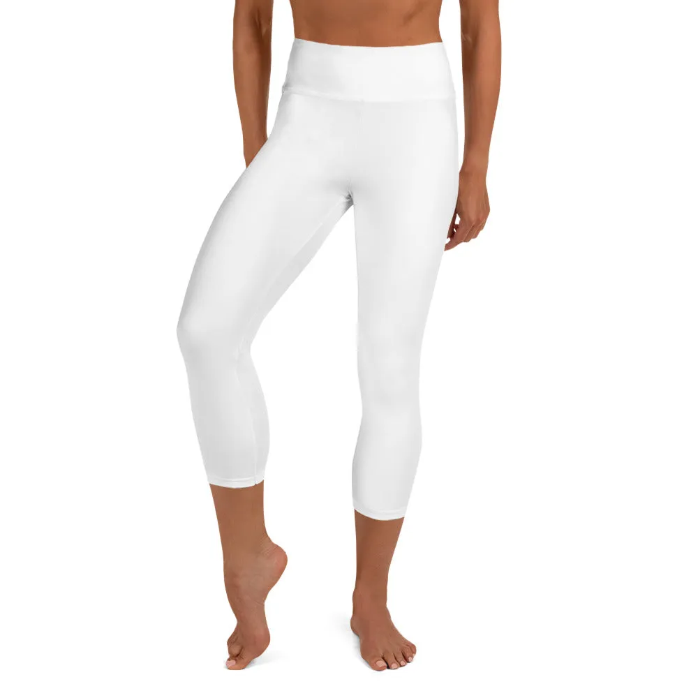 White Color Women's Capri Leggings, Bright Solid White Color Yoga Capris Tights- Made in USA/EU/MX