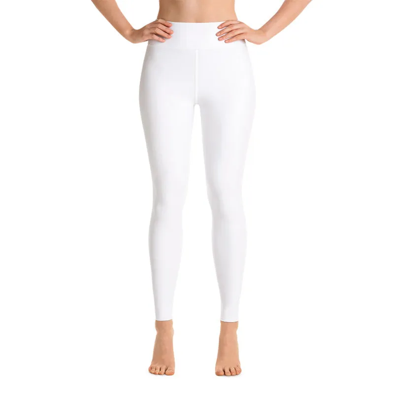 White Women's Yoga Pants, Solid Color Premium Long Fitted Leggings- Made in USA/EU