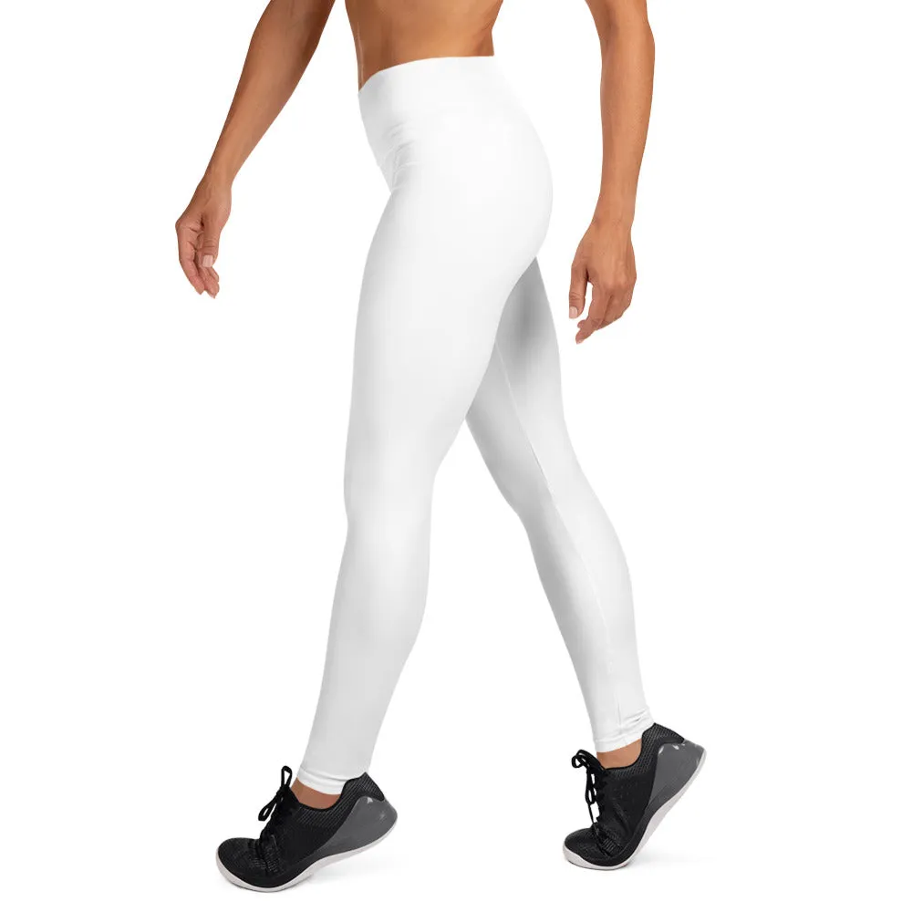 White Women's Yoga Pants, Solid Color Premium Long Fitted Leggings- Made in USA/EU