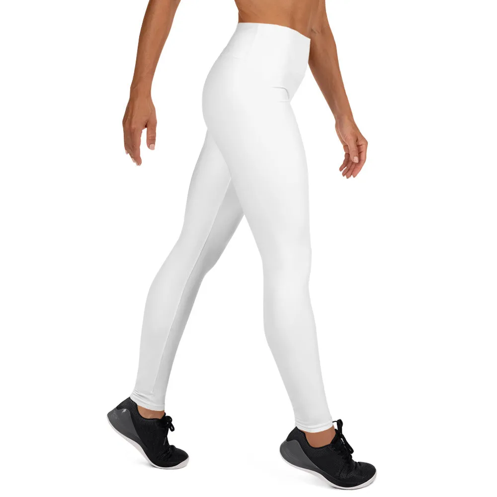 White Women's Yoga Pants, Solid Color Premium Long Fitted Leggings- Made in USA/EU